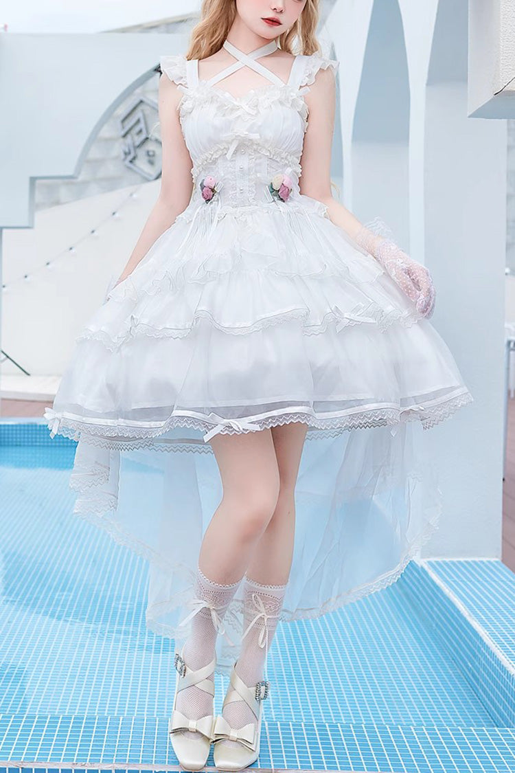 White Sleeveless Multi-layer Hanayome Sweet Lolita Jsk Dress - White - 1
