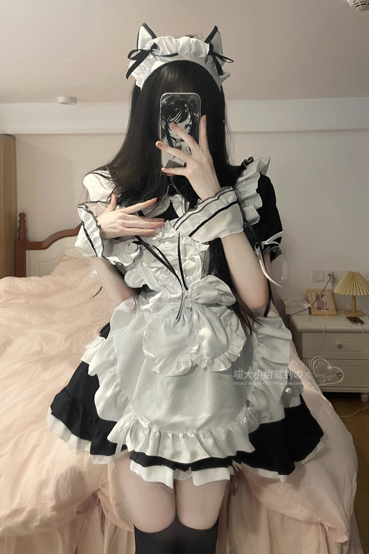 Black/White Maid Short Sleeves Ruffle Plus Size Sweet Lolita Dress - Product - 4