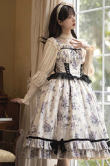 Ivory Rose Print Ruffle Sweet Elegant Princess Lolita Dress - Product - 7