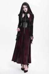 Red Long Sleeves Hollow Embroidery Hooded Ripped Women's Gothic Dress Coat - Product - 7