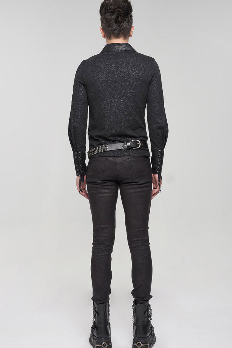Black Gothic Pattern Decoration Tie Rope Design Knitted Elasticity Pullover Men's Shirt - Product - 8