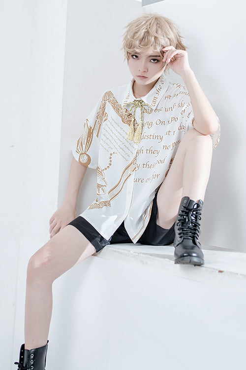 White Handsome Little Prince Print Loose Short Sleeves Ouji Lolita Blouse - Product - 4