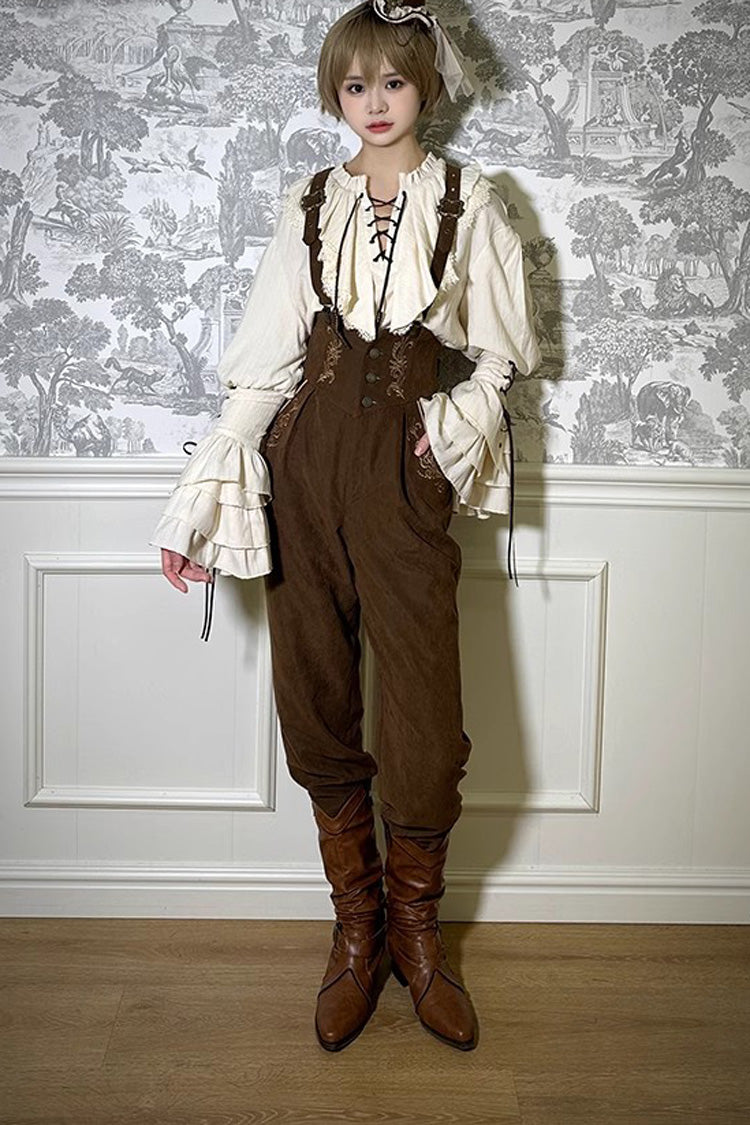 Pirate Series Navigation Treasure Hunting Guide High Waisted Embroidery Ouji Handsome Lolita Long Pants 2 Colors - Product - 4