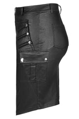 Black Slim Faux-Leather Elasticity Knitted Fabric Pocket Decoration Metal Zipper Sexy Short Women's Plus Size Punk Dress - Product - 7