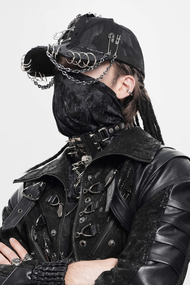 Black Printed Men's Punk Cool Mask Scarf - Product - 2