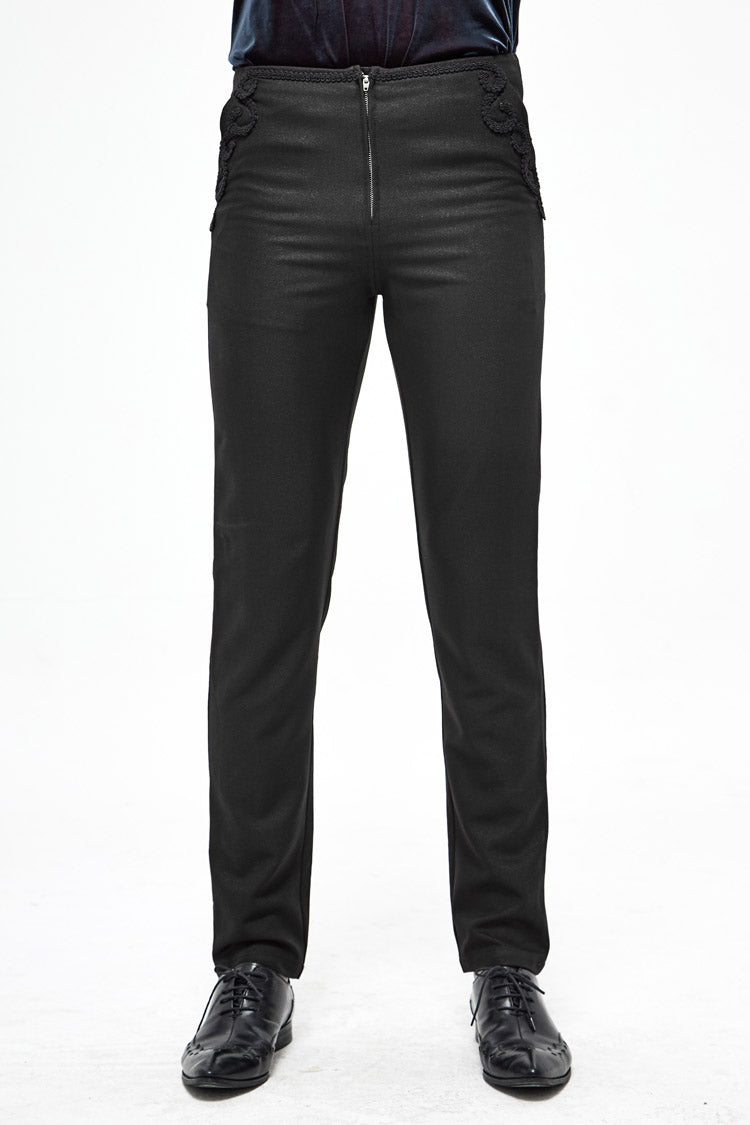 Black Webbing Twill Suit Material Side Pocket Floral-Shaped Men's Gothic Pants - Black - 1