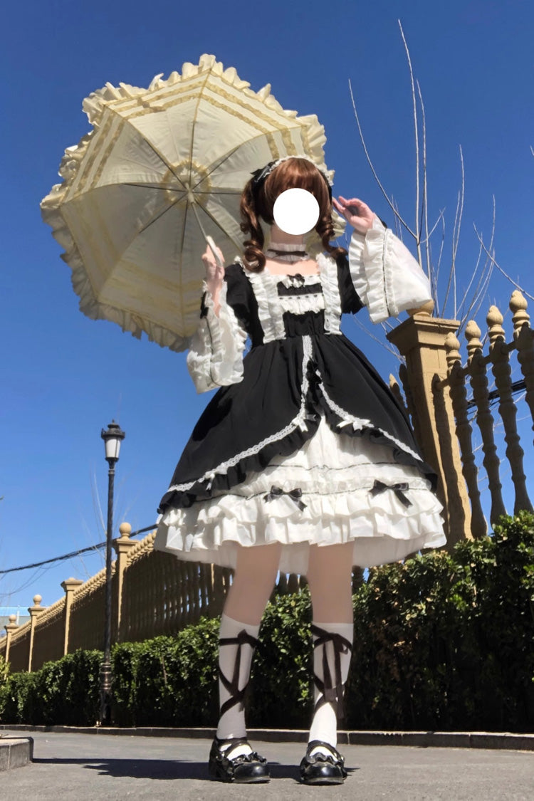 White/Black Long Hime Sleeves Ruffle Cardigan Bowknot Gothic Lolita Dress - Product - 6