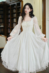 Ivory French Style Square Collar Long Sleeves Lace Classic Palace Lolita Dress - Product - 8