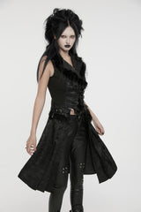 Black V Collar Sleeveless Jacquard Detachable Lace-Up Women's Gothic Vest - Product - 5