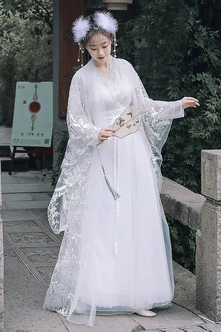 Fairy-Like Ancient Chinese Inspired Long Sleeves Embroidered Casual Hanfu Dress Set 3 Colors - Product - 2