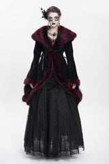 Red Long Sleeves Floral Embroidery Women's Gothic Fluffy Coat - Product - 13