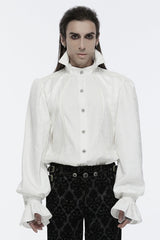 White Lapel Collar Long Sleeves Rings Men's Punk Blouse - White - 1