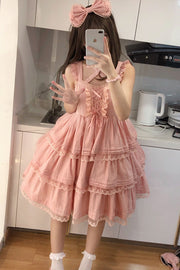 Pink First Love, dreilagige Rüschen, Schleife, Spitze, süß (Kleid einzeln), Vorderansicht