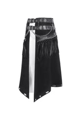 Black Irregular Double Belt Tassels Men's Gothic Skirt - Product - 7