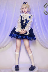 Subculture Plaid Print Ruffle Princess Lolita Skirt Set 2 Colors - Blue/Black - 4