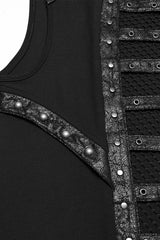 Black Sleeveless Stitching Mesh Eyelet Straps Men's Punk Vest - Product - 7