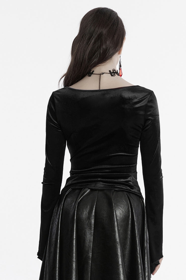 Black Long Sleeves Gradient Irregular Women's Gothic Blouse - Product - 3