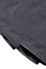 Black Faux Leather Metal Belt Buckled Pleated Women's Punk Mini Skirt - Product - 18