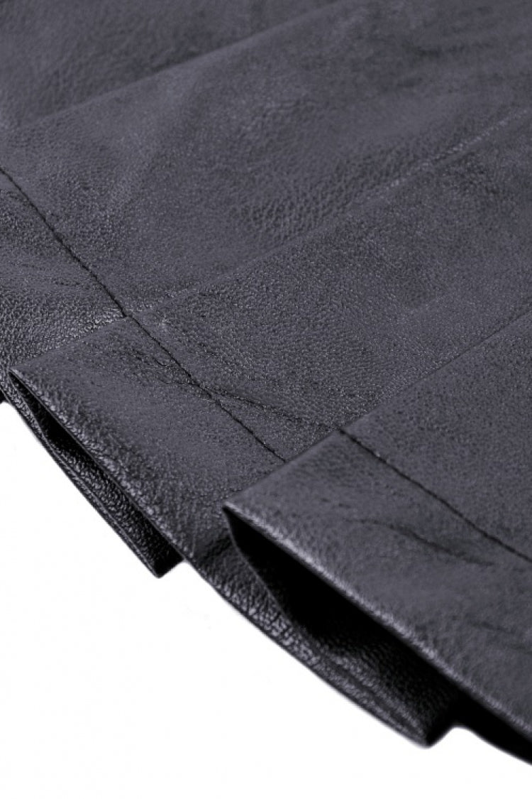 Black Faux Leather Metal Belt Buckled Pleated Women's Punk Mini Skirt - Product - 18