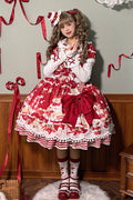 Mint Strawberry Dessert Doll Collar Short Sleeves Print Ruffle Bowknot Sweet (Dress Only) front view