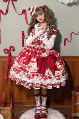Mint Strawberry Dessert Doll Collar Short Sleeves Print Ruffle Bowknot Sweet Lolita Dress 4 Colors - Red - 1