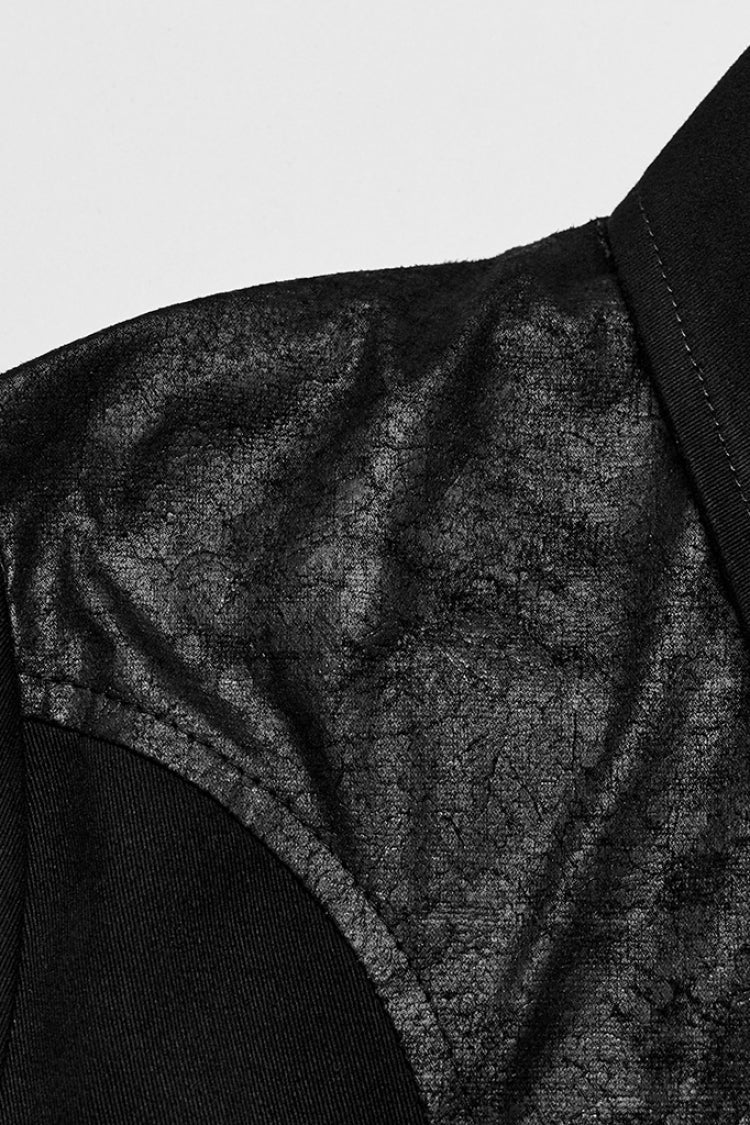 Black Lapel Collar Short Sleeves Stitching Men's Punk Blouse - Product - 8