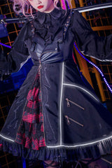 Black Stitching Zipper Cardigan Ruffled Multi-Layer Gothic Lolita Jsk Dress (Will shine at night) - Black - 1
