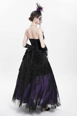 Black/Purple Floral Embroidered Beaded Women's Gothic Long Skirt - Product - 16