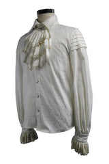 Beige Embroidered Ruffled Sleeves Jacquard Mens Gothic Blouse - Product - 6