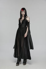 Black Off Shoulder Long Sleeves Embroidered Lace-Up Women's Gothic Elegant Dress Wedding Dress - Product - 6