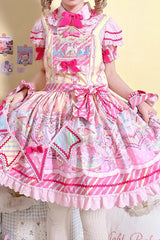 Candy Park Print Ruffle Bowknot Sweet Lolita Strap Dress 2 Colors - Product - 3