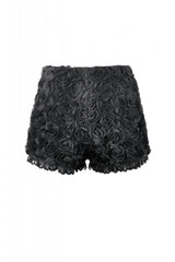 Black 3D Floral Jacquard Lace-Trimmed Women's Gothic Mini Shorts - Product - 12