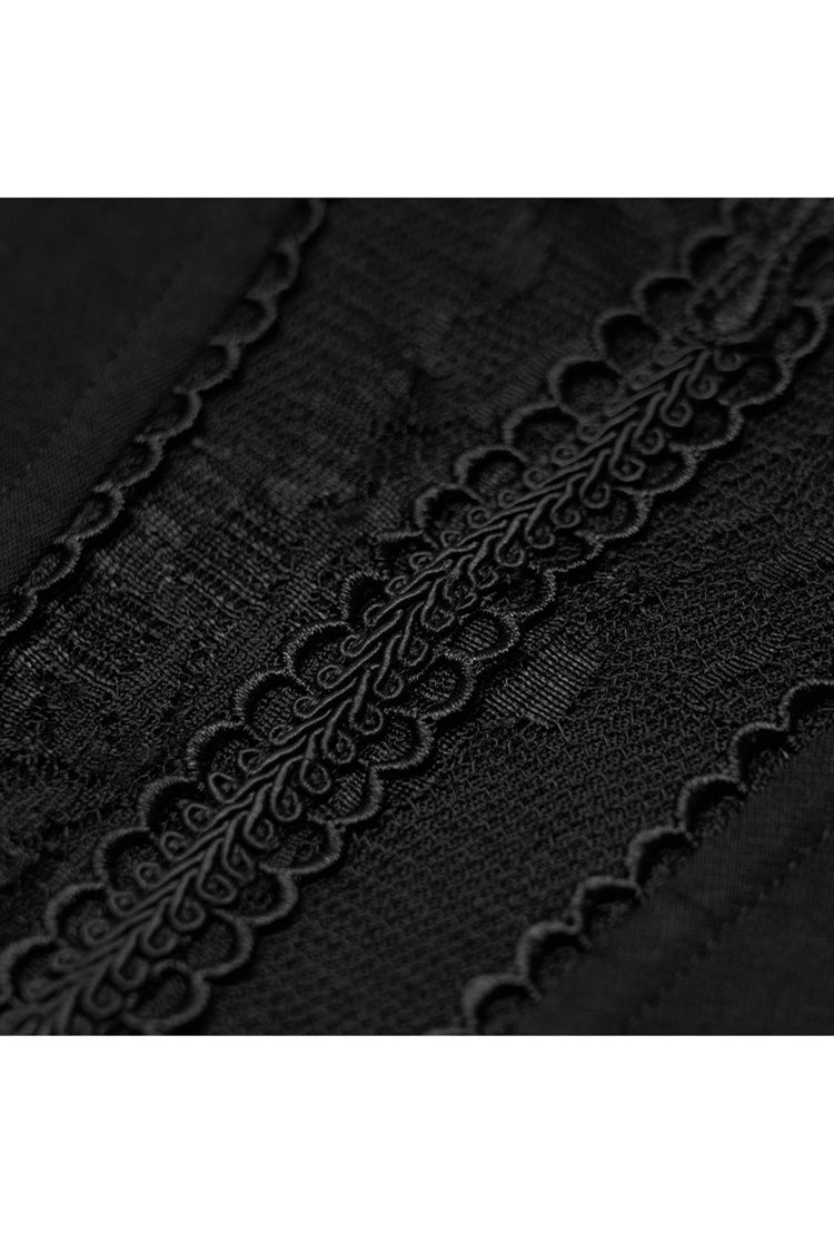 Black Big Round Collar Front Chest Decals Long Sleeve Back Waist Lace-Up Frill Hem Plus Size Women's Gothic T-Shirt - Product - 9