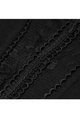 Black Big Round Collar Front Chest Decals Long Sleeve Back Waist Lace-Up Frill Hem Plus Size Women's Gothic T-Shirt - Product - 9