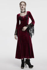 Red Long Sleeves Floral Embroidery Stitching Lace Women's Gothic Gown Dress - Product - 4