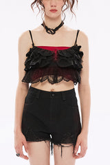 Black Multi-layer Hollow Stitching Lace Women's Gothic T-Shirt - Black - 1