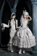 Solid Color [Bionic Doll] Square Collar Multi-Layered Ruffle Bowknot Lace-Up Gothic Lolita Fishtail Skirt Corset Set - Product - 18