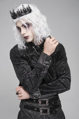Black Lapel Collar Long Sleeves Print Embroidery Lace-Up Men's Gothic Blouse - Product - 3
