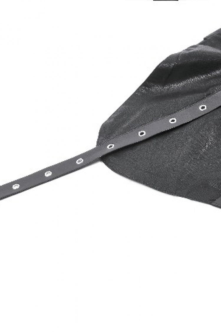 Black Sleeveless Single Shoulder Strap Straps Diagonal Zipper Studded Women'S Punk Faux Leather Vest - Product - 20