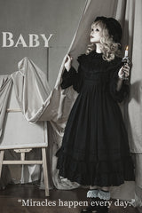 Black [Good Night] Long Sleeves Double-Layered Ruffle Bowknot Lace-Up Holy Gothic Lolita Dress - Product - 5