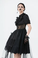Black Short Puff Sleeves High/low Multi-Layered Women's Gothic Chiffon Dress Wedding Dress - Product - 5