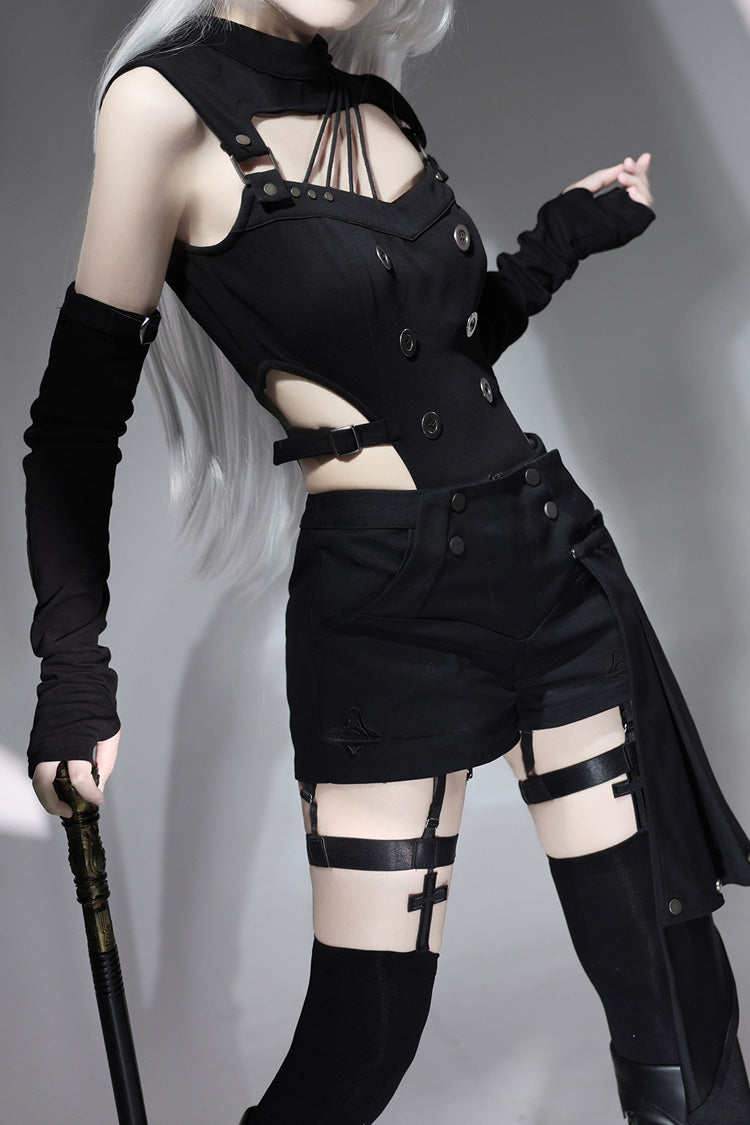 Black [Masquerade Phantom Thief] Cut-Out Gothic Ouji Lolita Shorts Set - Product - 10