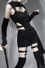 Black [Masquerade Phantom Thief] Cut-Out Gothic Ouji Lolita Shorts Set - Product - 10