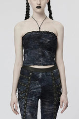 Sleeveless Ripped Womens Halterneck Gothic Corset 2 Colors - Blue - 5