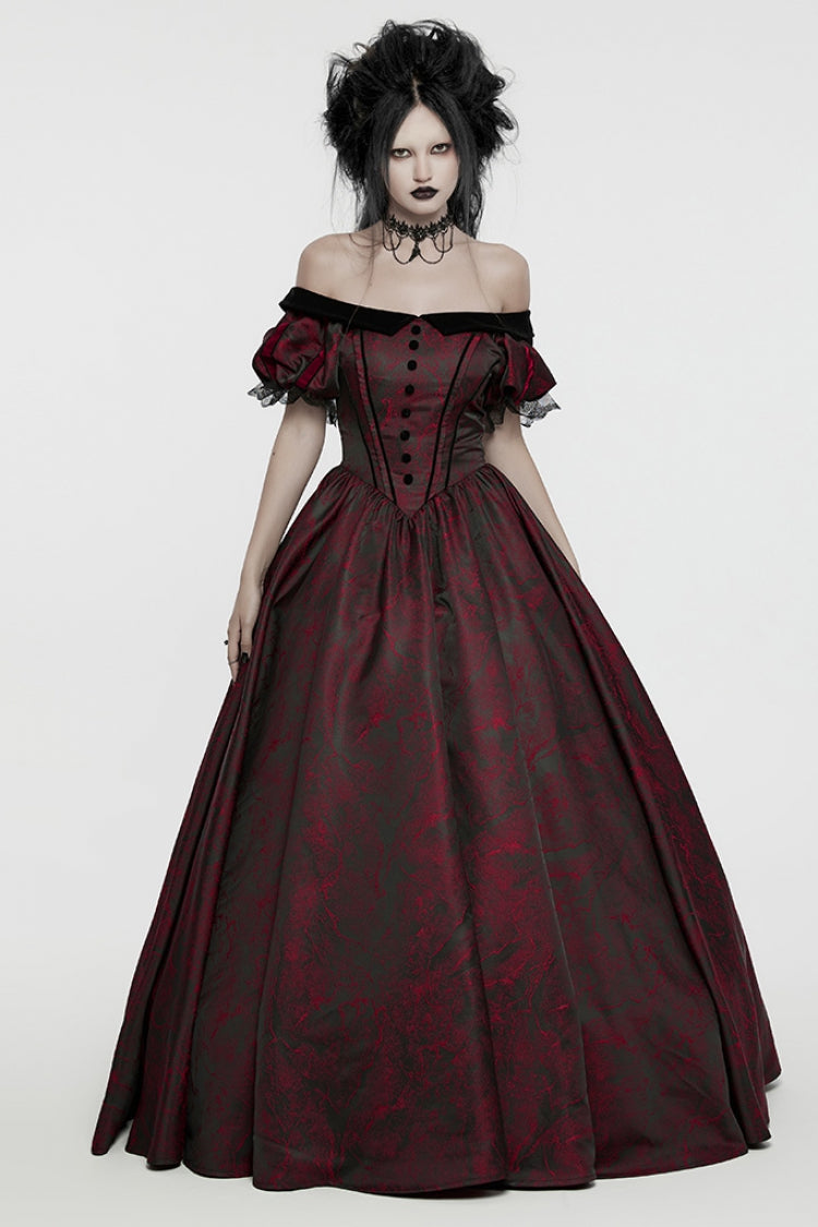 Black/Red Short Puff Sleeves Lace-Up Women's Gothic Dress - Product - 4