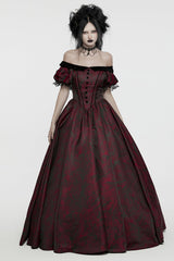 Black/Red Short Puff Sleeves Lace-Up Women's Gothic Dress - Product - 4