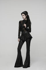 Black Printed Lace Slim Faux Two-Piece Women's Gothic Flared Pants - Product - 4