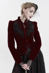 Red Stand Collar Velvet Applique On Chest Pendant Zipper Long Sleeve Women's Gothic Jacket - Product - 2