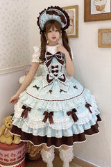 Mint Chocolate [Fondant Cake] Sleeveless Multi-Layered Ruffle Bowknot Lace Sweet Lolita Jsk Dress - Product - 2