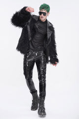 Black Lace Up Patent Leather Men's Punk Pants - Product - 6